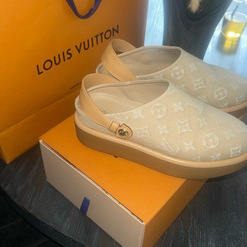 Louis Vuitton Cream and Tan Clogs/Mules